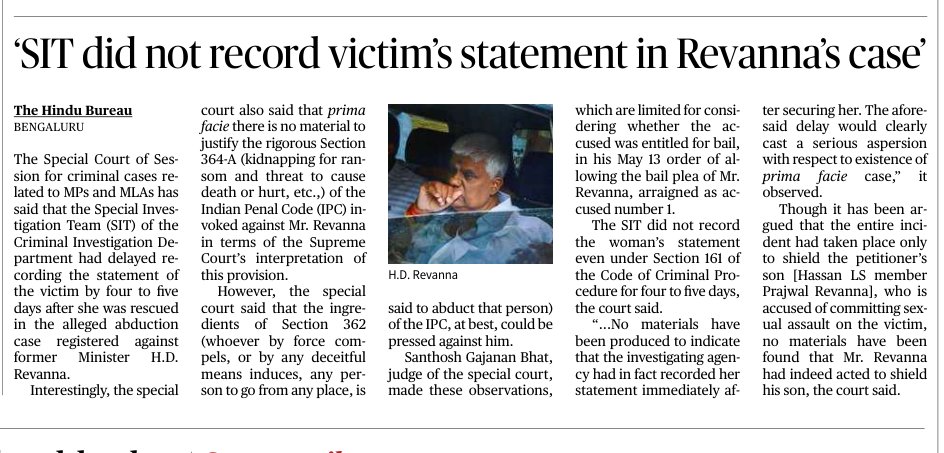 Special Investigation Team (SIT) had delayed recording the statement of the victim by 4 to 5 days after she was rescued in the alleged abduction case registered against H.D. Revanna Can they be held responsible for this delay? .