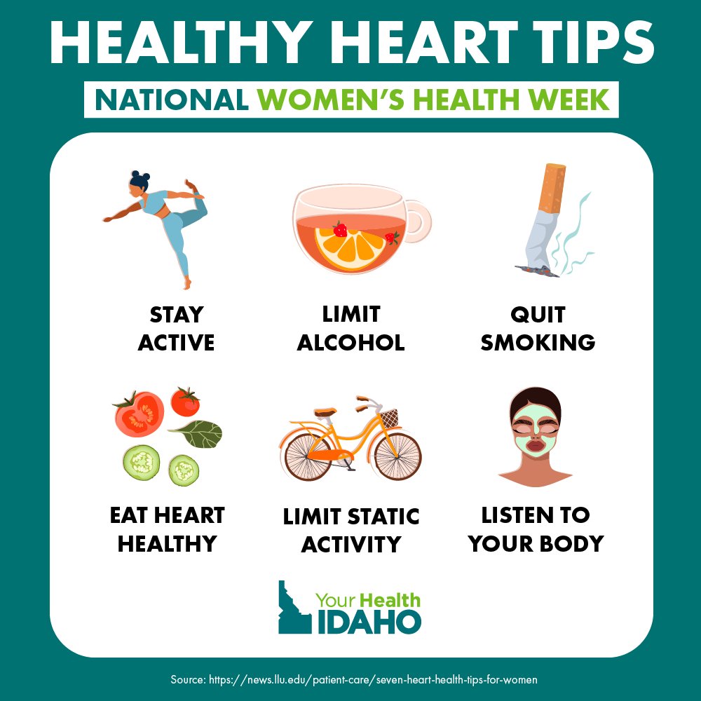 It's National Women's Health week! According to the CDC, heart disease is  the leading cause of death for women in the United States. Check out our  infographic to find tips to ensure, image size:1000x1000