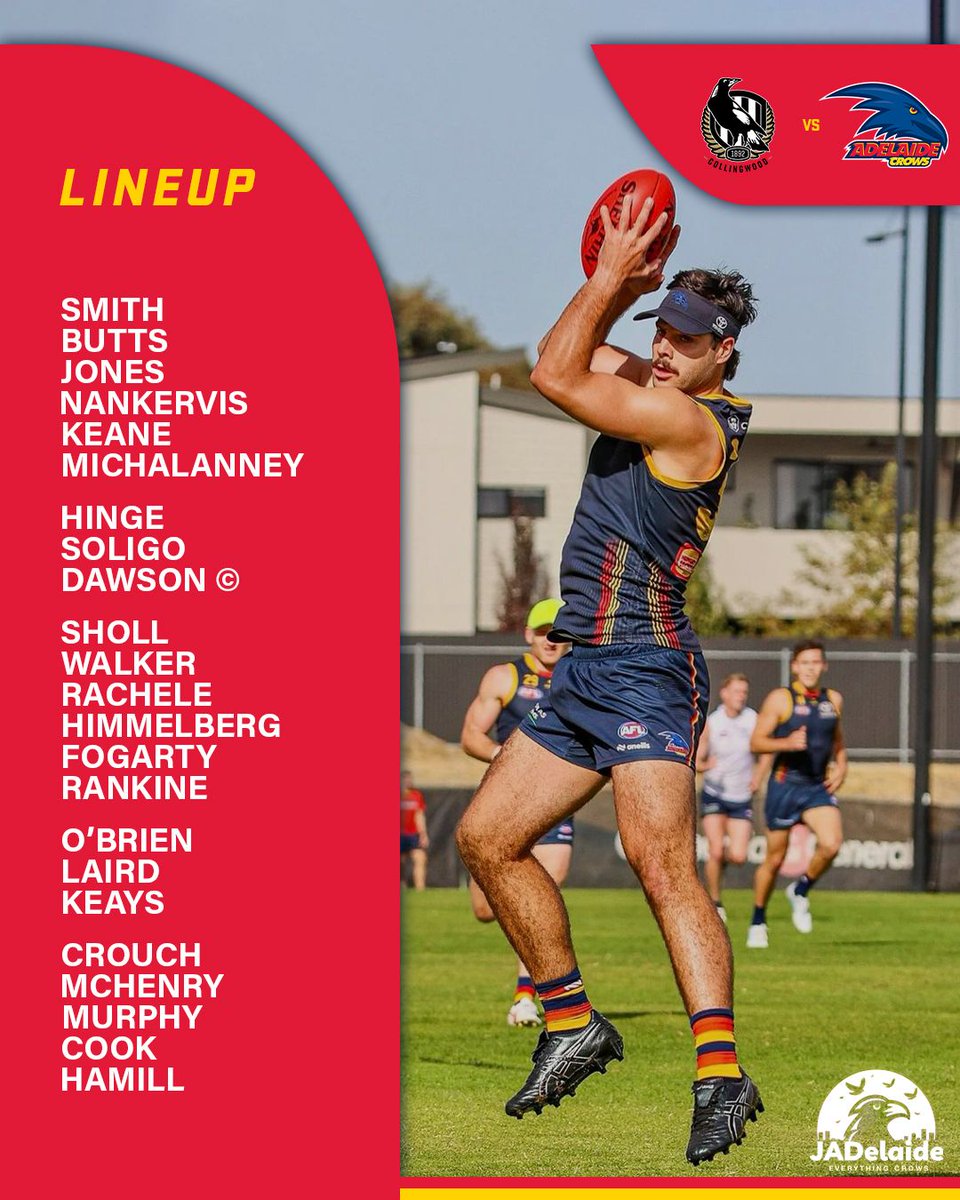 Adelaide Crows • Team Selection • Round 10

🟢 IN: Hamill, Murphy
🔴 OUT: Worrell (injured), Curtin (omitted)

Satisfied with the changes?

(AFC Media) #WeFlyAsOne #AFLPiesCrows