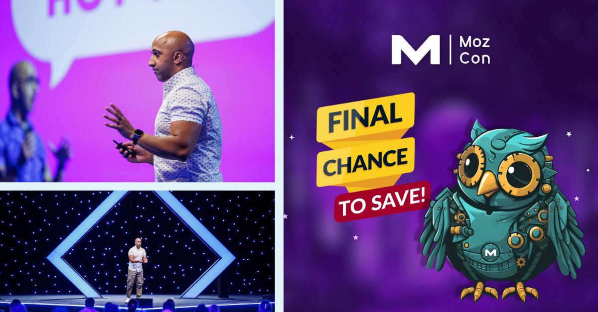 Want to see me, alongside some truly awesome speakers at #mozcon soon?

This Friday is your FINAL chance to save $300 on tickets - after that, they go to full price.

Don't miss out, @Moz are putting on a great show and I can't wait to be back!

Hopefully see you there!