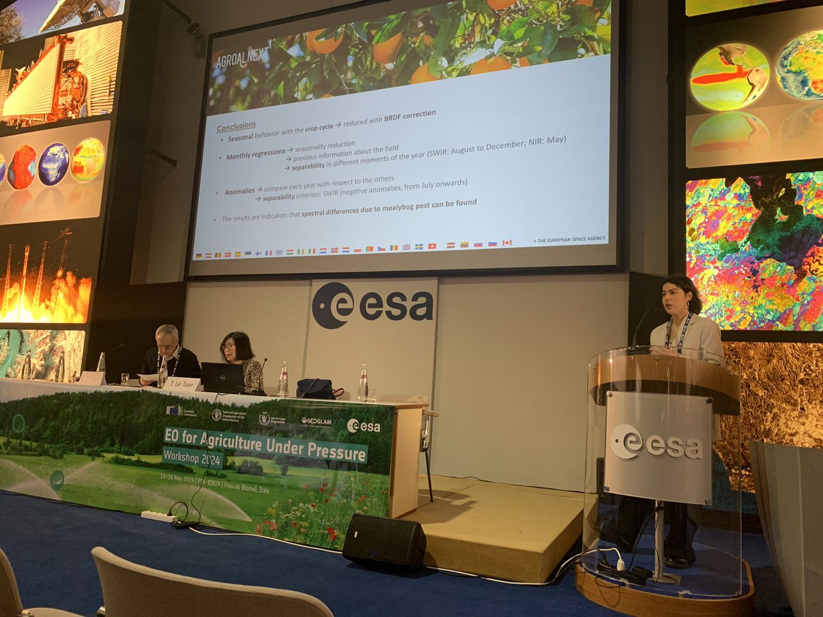 Great talk given by Fàtima Della Bellver at #eo4agri #esa workshop about our work within the #agroalnext program on detecting mealybug incidence in orange trees using #remotesensing