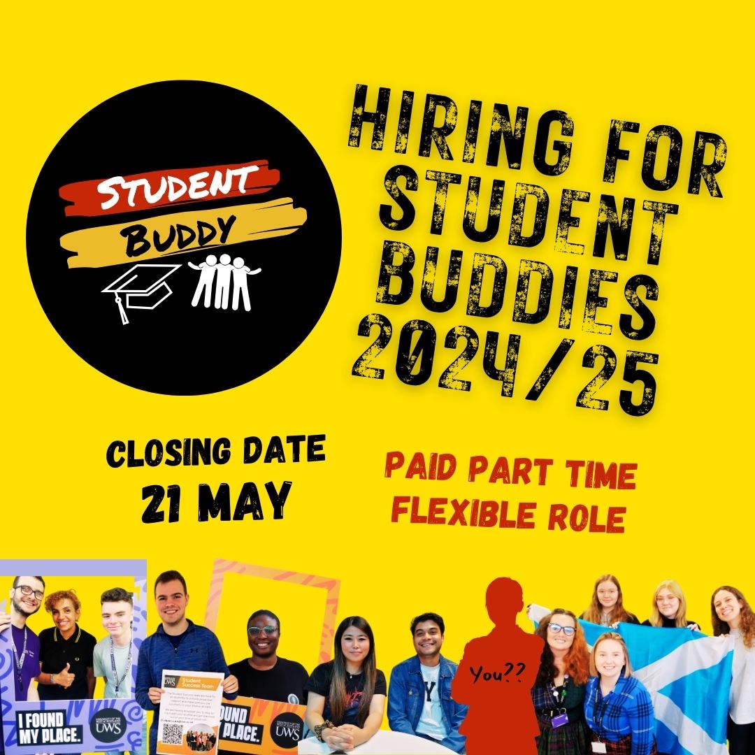 FAO Current @UniWestScotland students who will be returning next academic year. @UWSSuccess are recruiting Student Buddies. Details and how to apply are here: sway.cloud.microsoft/Fx6lcW3Uw3nlDz…