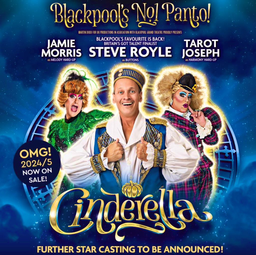 #BLACKPOOL’s No.1 PANTO! Cinderella at Grand Theatre Blackpool this Christmas… some dates nearly sold out! Steve Royle, Jamie Morris, Tarot John Joseph, plus more star casting to be announced soon! blackpoolgrand.co.uk/event/cinderel…
