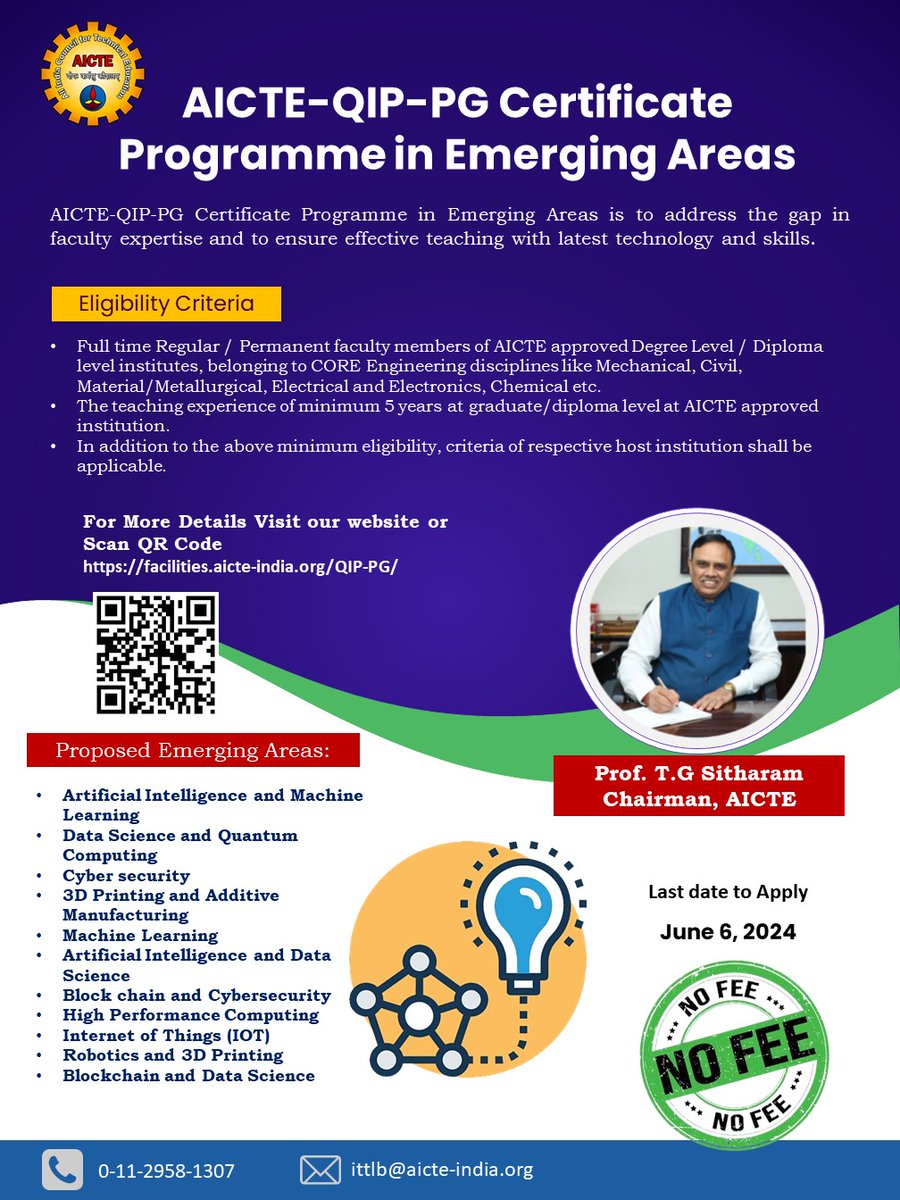 📢Important Update: Register for AICTE QIP PG Certificate Program. ✅Eligible for Faculty members of Core Engineering disciplines ❌No fee 📅Last date to apply: 06 June 2024 @SITHARAMtg