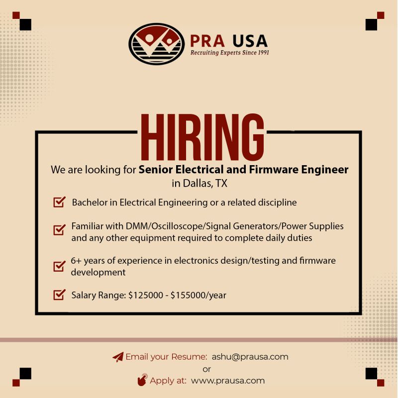 THEPRAGROUP's tweet image. We are #hiring for 𝗦𝗲𝗻𝗶𝗼𝗿 𝗘𝗹𝗲𝗰𝘁𝗿𝗶𝗰𝗮𝗹 𝗮𝗻𝗱 𝗙𝗶𝗿𝗺𝘄𝗮𝗿𝗲 𝗘𝗻𝗴𝗶𝗻𝗲𝗲𝗿 in Dallas, TX. Apply here: bit.ly/3v37xXn

#seniorengineerjobs
#firmwareengineer
#electricalengineering
#firmwarejobs
#engineeringjobs
#seniorjobs
#texasjobs
#prausa