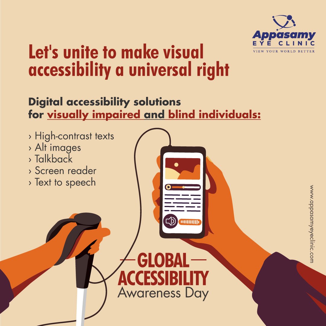 appasamyiclinic's tweet image. Global Accessibility Awareness Day is dedicated to promoting digital accessibility and inclusion for people with disabilities.
Let&apos;s work together towards a more inclusive world.
#TogetherWeCan #AccessibilityCommunity #InclusionMatters #GAAD2024 #appasamyeyeclinic