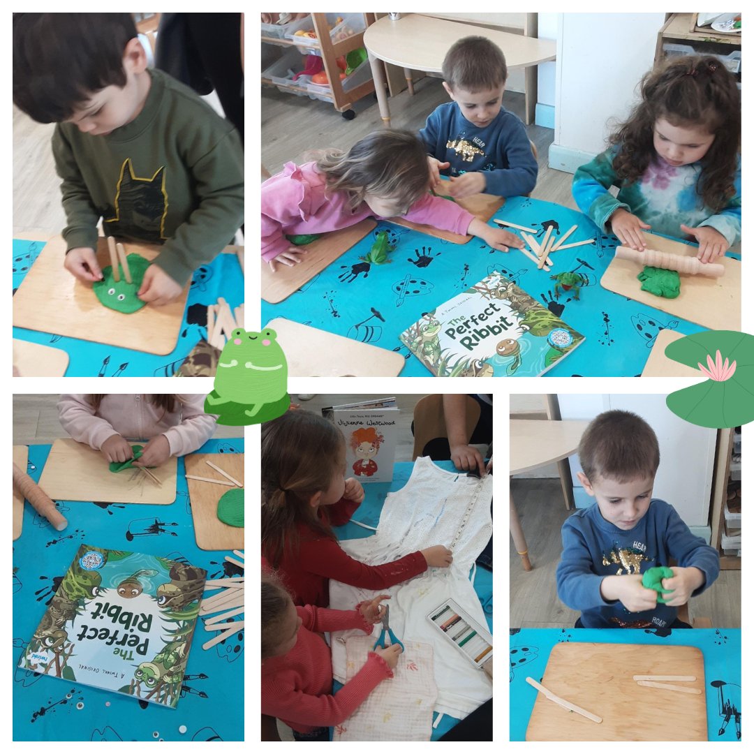 🐸🐸Based on the book of the week, The Perfect Ribbet, #Pre-schoolers made their own frogs and used the resources provided for the finishing touches. During this activity, pre-schoolers developed their hand muscles and used their gross motor skills when using the rolling pins!