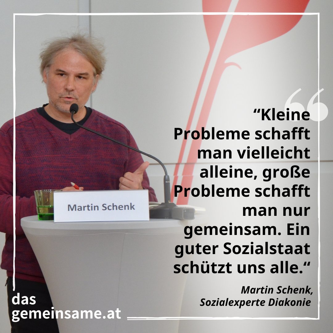 „Kleine Probleme schafft man vielleicht alleine, große Probleme schafft man nur gemeinsam“, plädiert @martinschenk, Sozialexperte der @diakonieAT, für einen guten Sozialstaat. Unterstütze jetzt auch du unsere Initiative für das #dasgemeinsame! dasgemeinsame.at