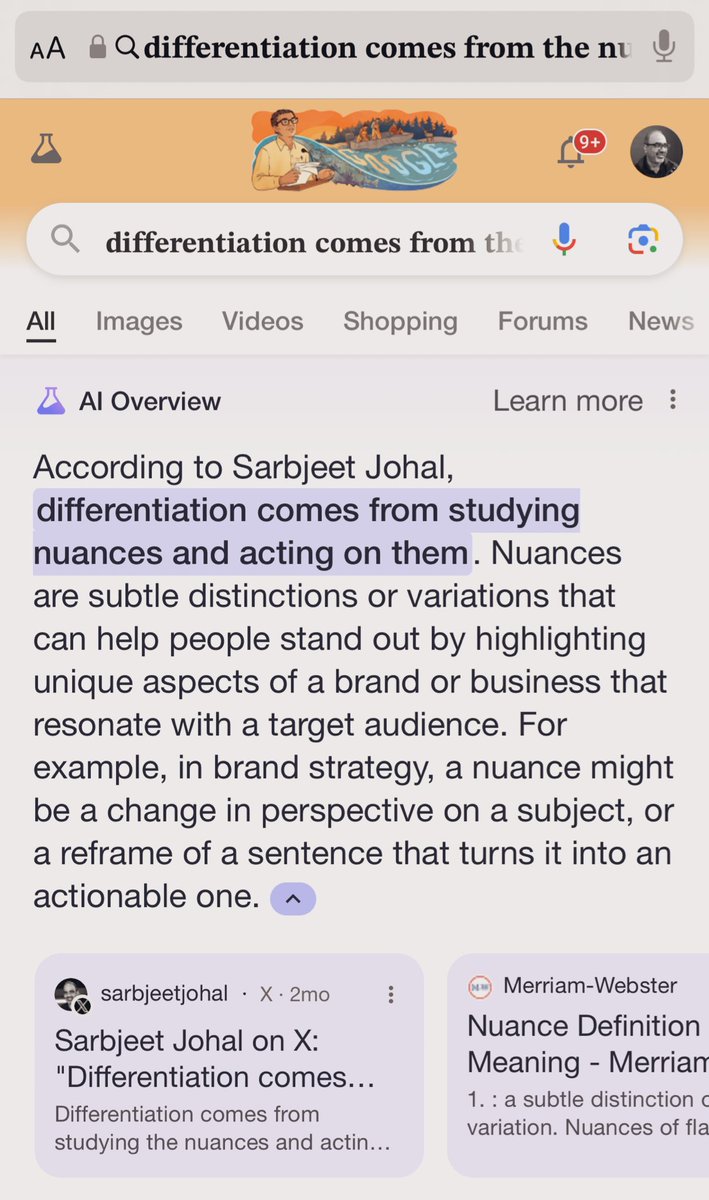 I am flattered! Even Google Generative AI search results have started to include my statements. cc @matteastwood @MarshaCollier @efipm @furrier @ShellyKramer @BettyJunod @rwang0 @dhinchcliffe