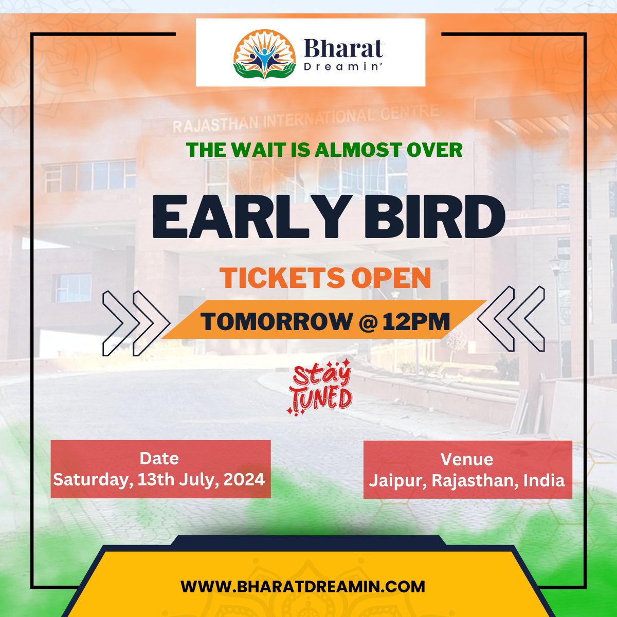 🌟 The countdown begins! 🎟️ Early bird registration opens in less than 24 hours. 🕛 Set your alarms for 12 pm tomorrow, 17/5, and be among the first to register. Tickets priced at just 599/- 🔥 Act fast, as these tickets are limited and offer nearly 60% off the regular price