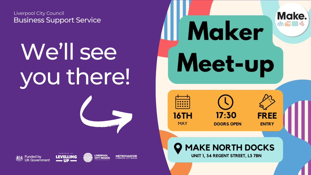 We're pleased to have been invited to the Maker Meet-Up tonight @makeCIC to talk about our #BusinessSupportService👍 Do have a chat to our advisor Jacqueline Daley!👉Register eventbrite.co.uk/e/maker-meet-u… #UKSPF #business #Liverpool #makers #artists #creatives #SMEs @Dave_Hanratty