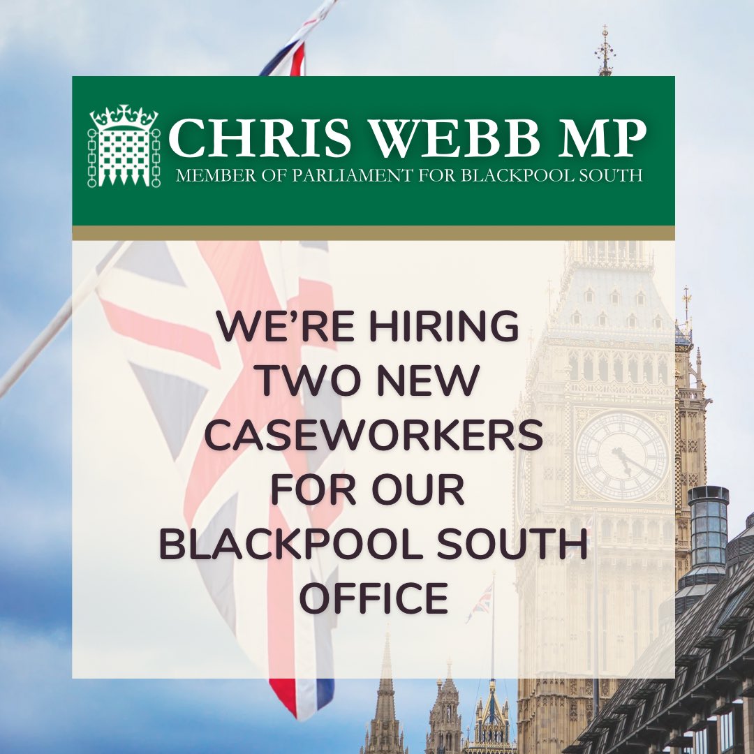 🗣Do you have a passion for helping others and making a difference in our community? I'm hiring two new Caseworker positions in my office as the MP for Blackpool South. Click the links below to apply. Deadline is Sunday 26 May ✏️ bit.ly/FTCaseworker ✏️ bit.ly/PTCaseworker