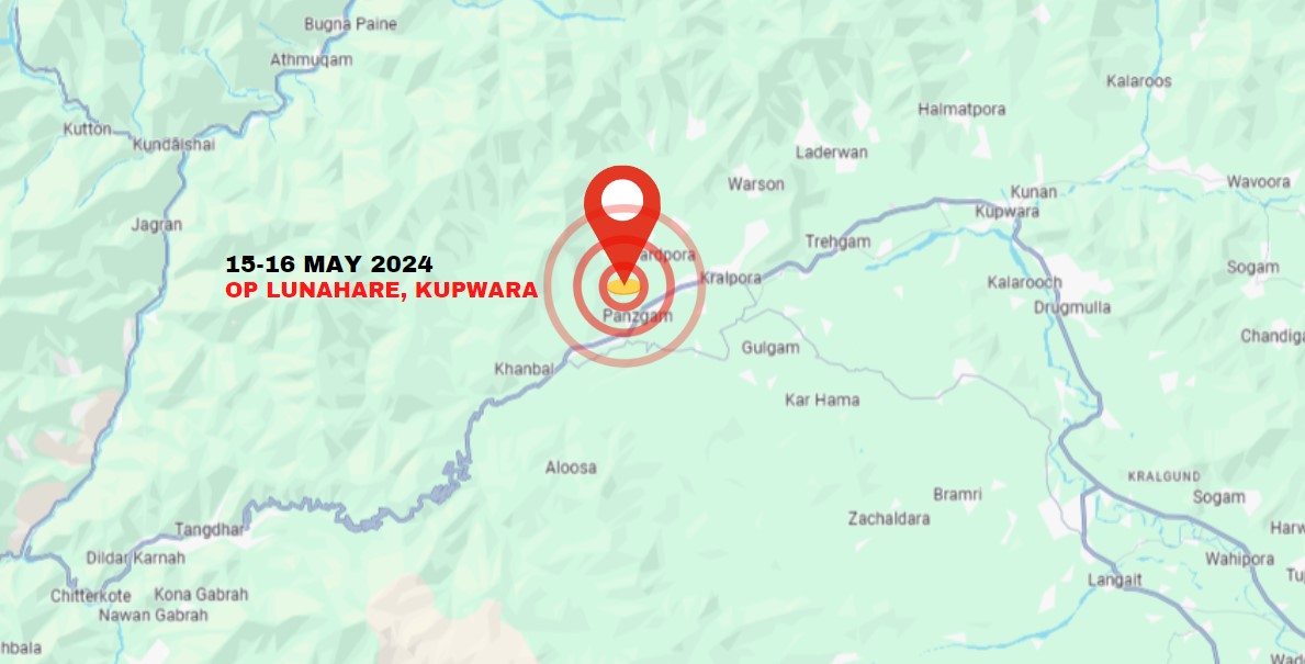 OP LUNAHARE, Panzgam, #Kupwara Based on specific inputs from intelligence agencies, a Joint Search Operation was launched by #IndianArmy, @BSF_Kashmir & @JmuKmrPolice on the intervening night of 15-16 May in general area Lunahare, Panzgam, Kupwara. One suspected individual has