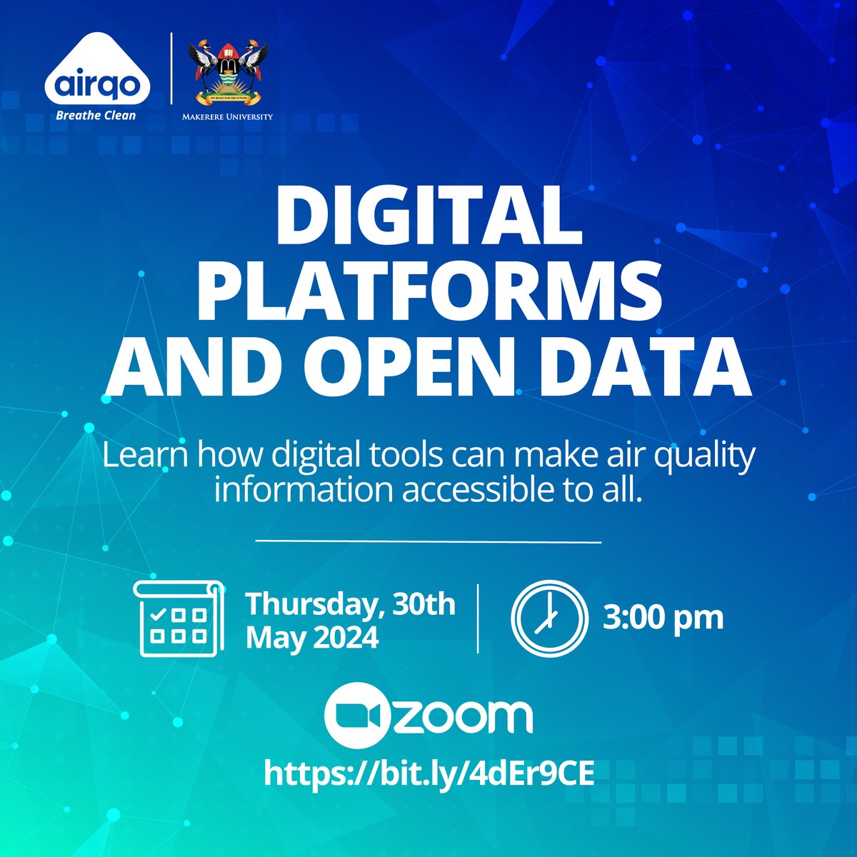 📢Save the Date! Join us for the upcoming #webinar on “Digital platforms and Open data'. Learn how we are democratizing access to crucial #AirQuality information using digital tools. 🗓️30th May ⏲️3pm Register here> bit.ly/4dEr9CE #CleanAir #DigitalPlatform #OpenData