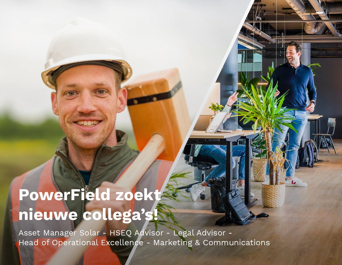 PowerField_'s tweet image. PowerField zoekt nieuwe collega’s 🔎 Wil jij werken in een snelgroeiende organisatie, waarbij je impact maakt en bijdraagt aan een duurzame toekomst? Sluit je dan aan bij ons PowerField-team! Bekijk onze #vacatures: eu1.hubs.ly/H096NQ_0
 
#Vacature #Vacatures #Hiring