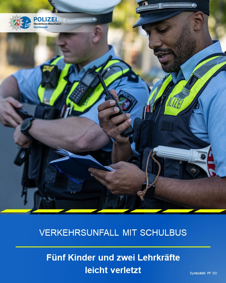 Verkehrsunfall mit Schulbus in Dortmund-Mengede Es wurden gestern (15.5) fünf Kinder und zwei Lehrkräfte leicht verletzt. Trotz Vollbremsung konnte ein Busfahrer einen Zusammenstoß nicht mehr vermeiden. Alle Infos 👇️ dortmund.polizei.nrw/presse/verkehr…