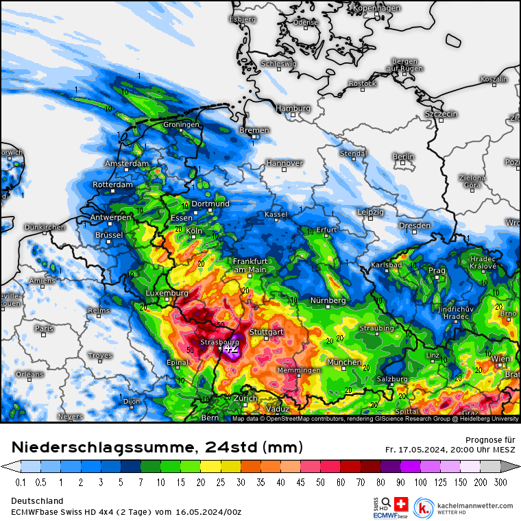 Kachelmannwettr's tweet photo. Drei Modelle mit den 24stündigen Regenmengen bis Freitag 20 Uhr. Bitte von BW bis RP und Saarland auf Starkregen und Hochwasser vorbereiten. 
➡️Lage genau beobachten
➡️Pegel laufend am Freitag im Blick haben
 /FR https://t.co/qVQ8szZMdF