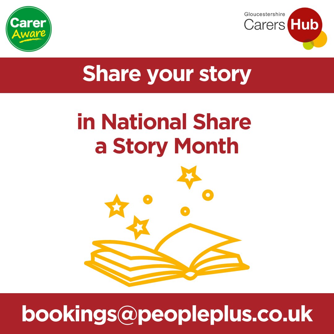 It's Share a Story Month, we want to hear from you.

If you would like to share your story with other Carers please get in contact by emailing bookings@peopleplus.co.uk 

#carers #unpaidcarers #carerawareglos