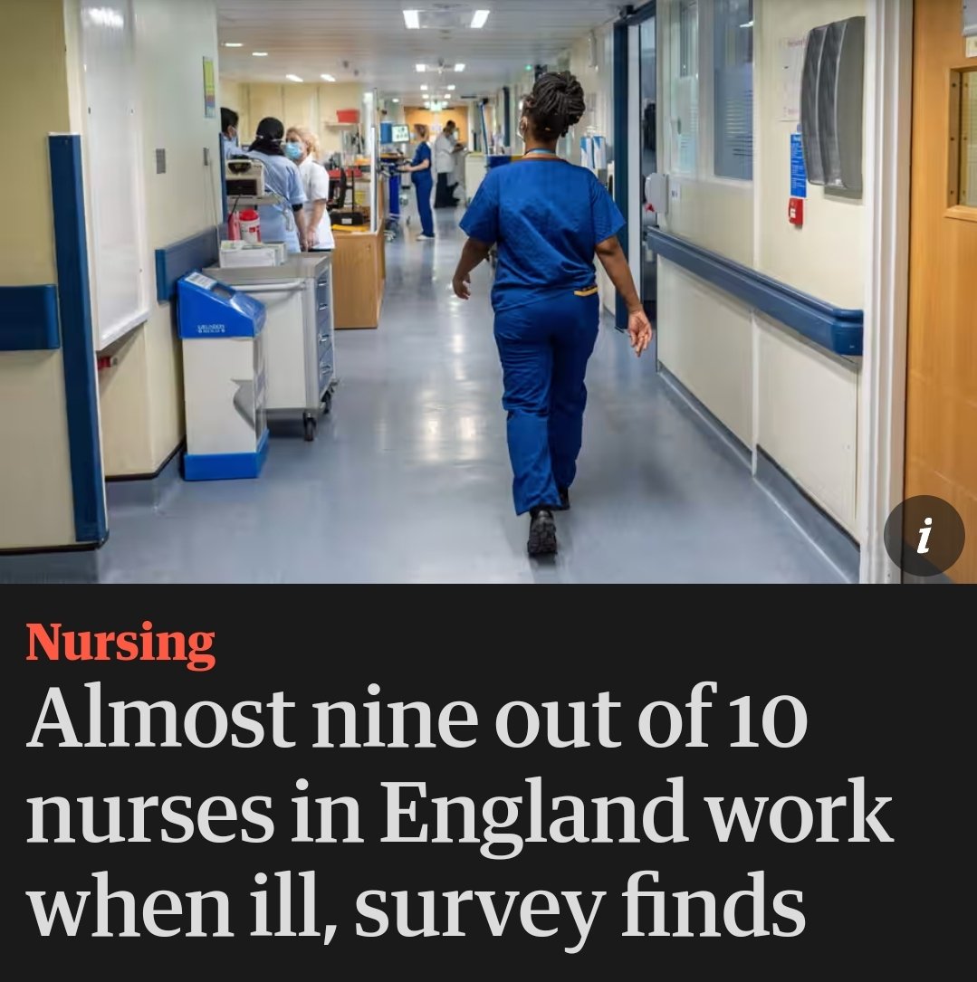 'Almost nine out of 10 nurses in England work when ill, survey finds...'
AND ABSOLUTELY NONE OF THEM MASK WHEN THEY DO.