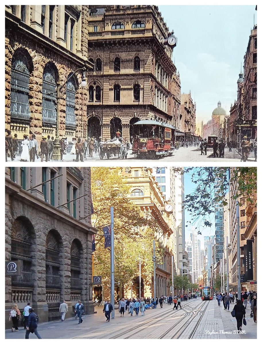 GEORGE STREET circa 1900 - 2024 Original photograph, hand tinted for a postcard. (@statelibrarynsw / Stephen Thomas )