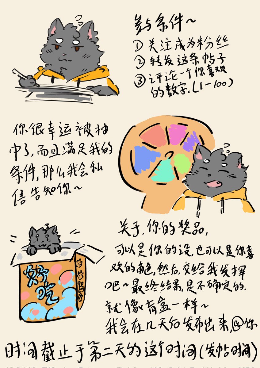 抽奖第二弹，后续的日子还会时不时掉落哦，不嫌弃就来参加吧，点赞转发关注参与哦，规则如下图。
#furry #抽奖 #福利