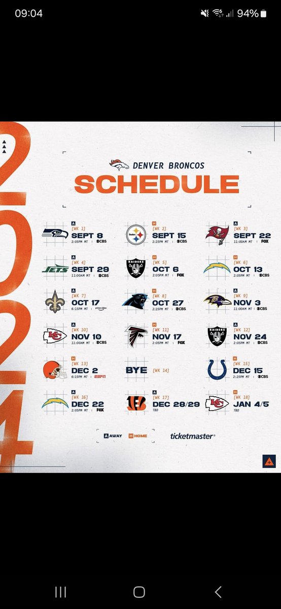 gkf1312's tweet photo. Let's go @Broncos 
#scheduelrelease 
#afc 
#nfl 
#bonix https://t.co/yDG9DajWkQ