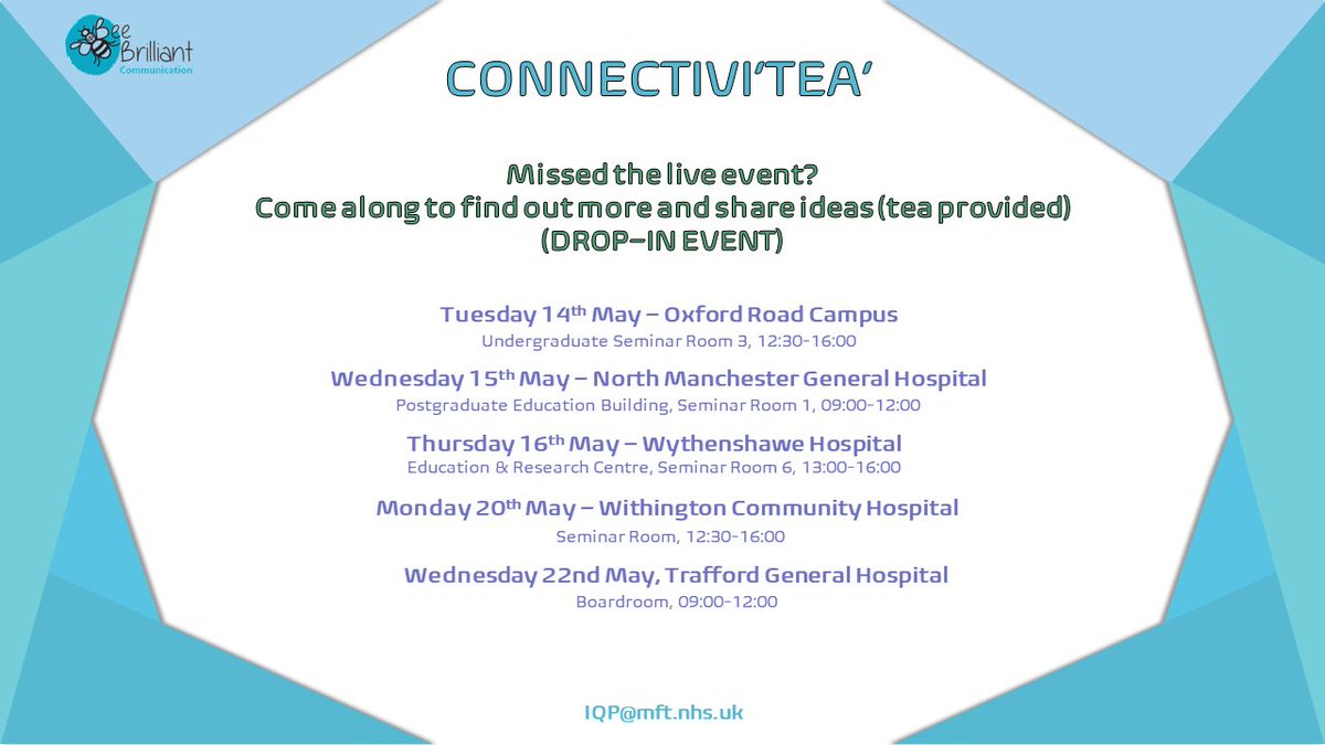 Quality Improvement Team (@mft_qit) on Twitter photo Our Connectivi'tea' networking event buzzes over to Wythenshawe today! Do you want to share good practice and discuss Call To Actions whilst drinking tea? Then head on down and connect with your colleagues 🐝 📷 #BeeBrilliant <a href="/Richardthenurse/">Nurse Richard</a> <a href="/WythenshaweHosp/">Wythenshawe Hospital</a> Our Connectivi'tea' networking event buzzes over to Wythenshawe today! Do you want to share good practice and discuss Call To Actions whilst drinking tea? Then head on down and connect with your colleagues 🐝 📷 #BeeBrilliant <a href="/Richardthenurse/">Nurse Richard</a> <a href="/WythenshaweHosp/">Wythenshawe Hospital</a>