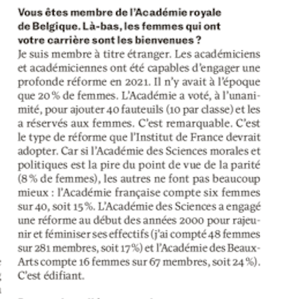 Ce matin dans le @Le_NouvelObs je reviens avec @Jclarini sur l'incroyable sous-représentation des femmes dans les Académies. Il faut que ça change !!!!