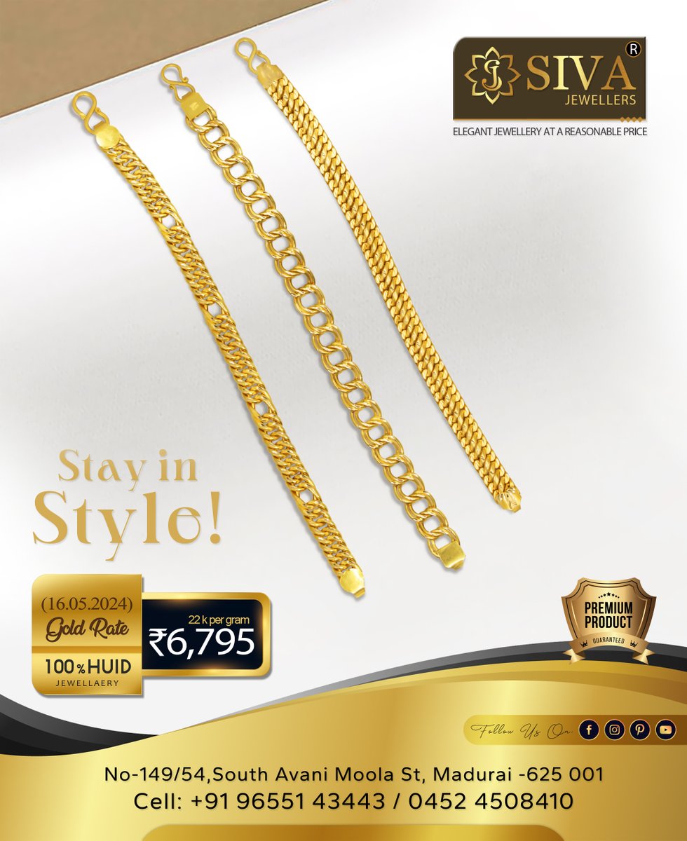 Unique Trending Gents Gold Bracelet Collections at Best Price ✨️ Madurai Gold Rate Today 22K Per Gram Rs 6,795 SIVA JEWELLERS MADURAI 📞9655143443 bit.ly/SivaJewel #BNI #trending #jewelleryshopMadurai #offer #jewellerydesign #style #goldbracelets #Bracelet #menjewelry