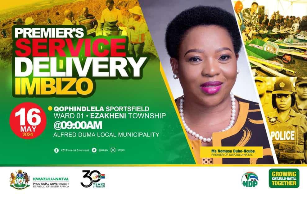 [Today] KWAZULU-NATAL PROVINCIAL GOVERNMENT TO HOST A SERVICE DELIVERY AND CRIME-FIGHTING IMBIZO IN UTHUKELA DISTRICT The KwaZulu-Natal provincial government, led by Premier Nomusa Dube-Ncube, holds an integrated service delivery and crime-fighting Imbizo at Ezakheni