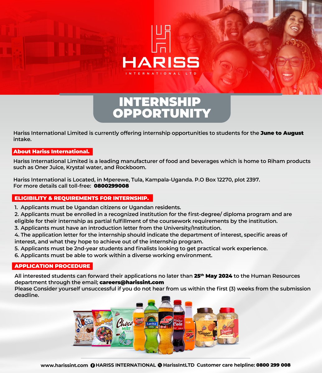 Harris International has exciting Internship Opportunities Available. Apply now via careers@harissint.com Tag or share with someone who might be interested! Good luck!