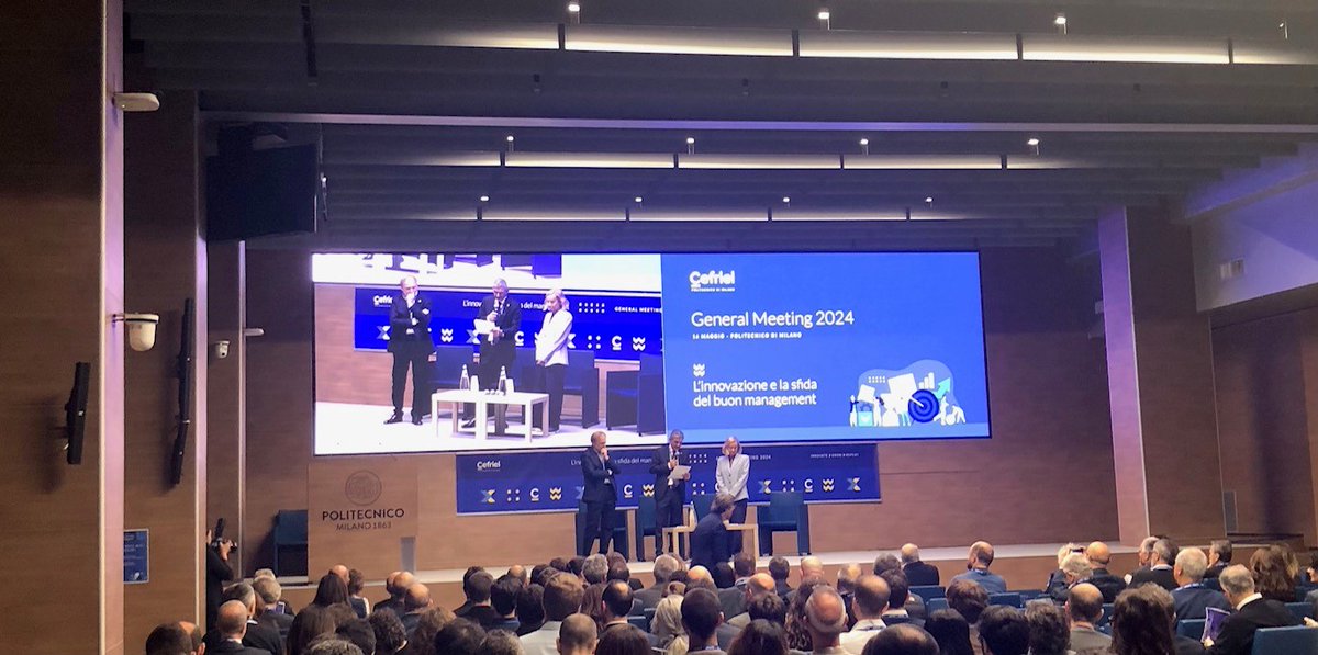 Il benvenuto di @donatellasciuto, Rettrice @polimi, @stefano_venturi, Presidente di Cefriel, @AlfonsoFuggetta, AD e Direttore Scientifico di Cefriel. #CefrielGM2024 #Cefriel