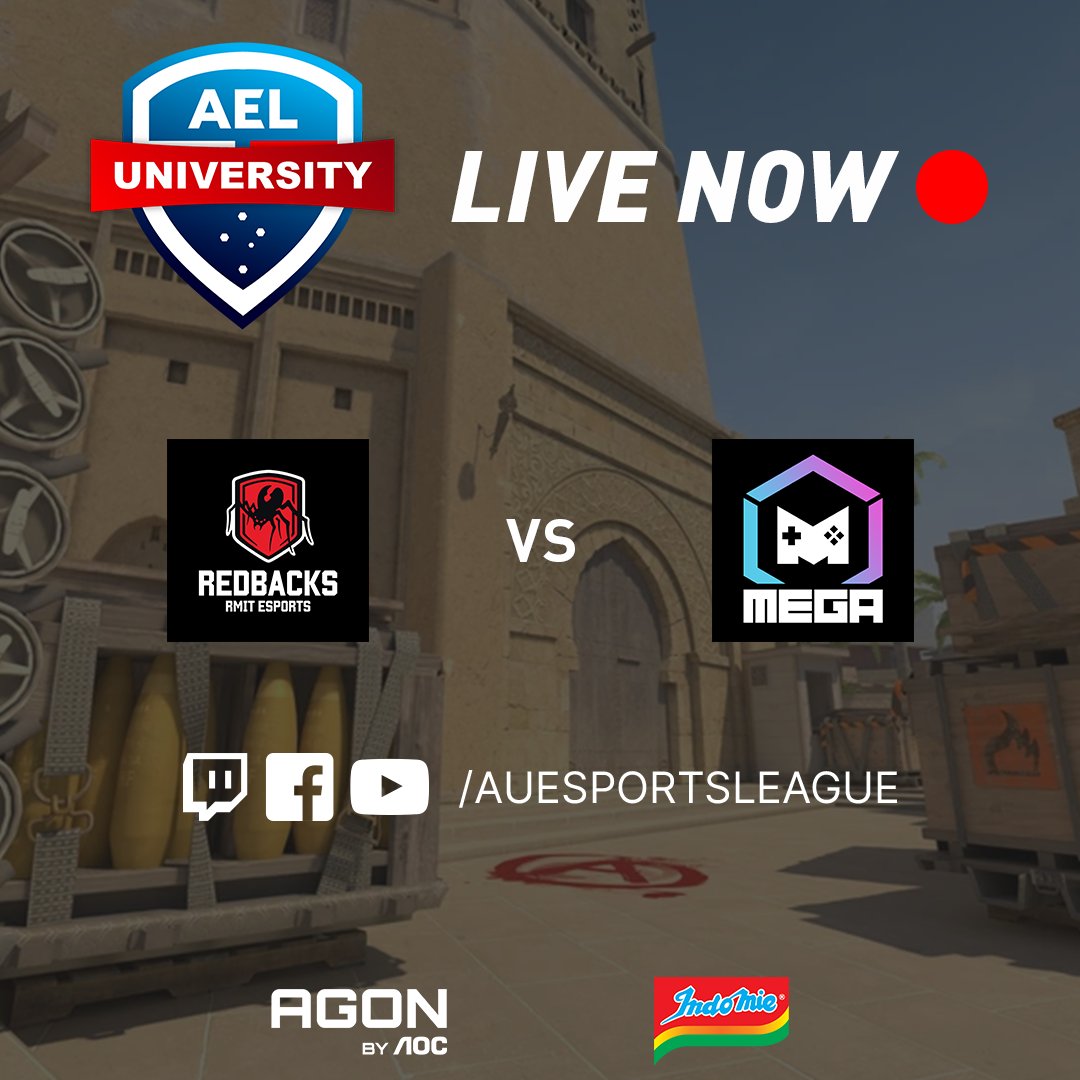 Australian Esports League (@auesportsleague) on Twitter photo Mirage is live right now between <a href="/RMITesports/">RMIT Esports & Games</a> & <a href="/MonashEGA/">MonashEGA</a>!
Tune in at twitch.tv/auesportsleague
The AEL is proudly sponsored by <a href="/AGONbyAOC/">AGON by AOC</a> & <a href="/Indomielovers/">Indomie</a> Mirage is live right now between <a href="/RMITesports/">RMIT Esports & Games</a> & <a href="/MonashEGA/">MonashEGA</a>!
Tune in at twitch.tv/auesportsleague
The AEL is proudly sponsored by <a href="/AGONbyAOC/">AGON by AOC</a> & <a href="/Indomielovers/">Indomie</a>