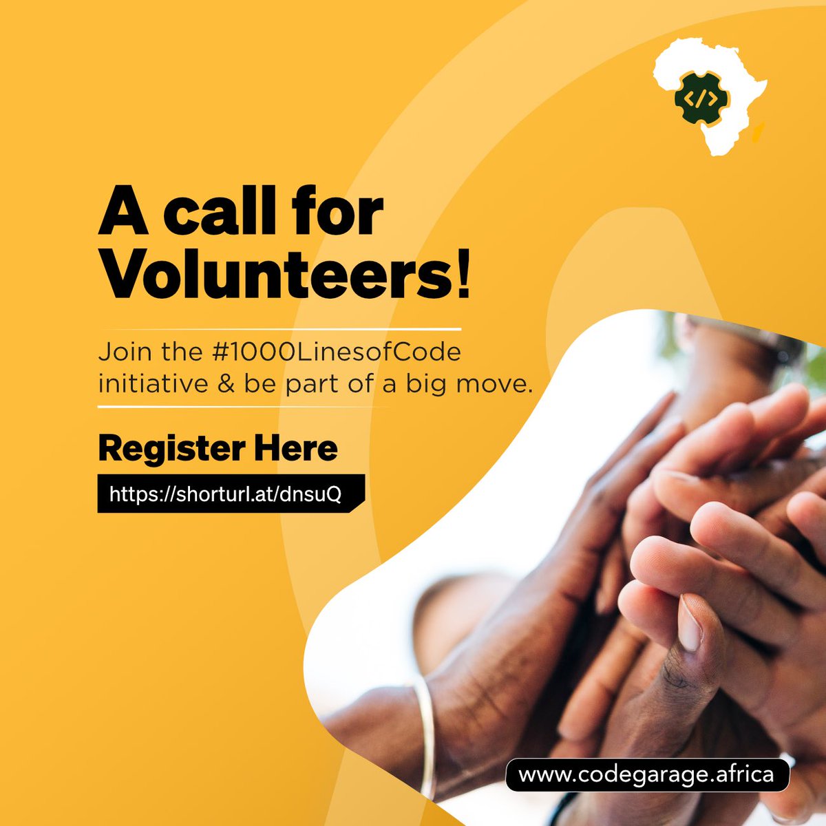 Join us in the #1000LinesOfCode initiatives. 

If you're passionate about giving back and want to be part of something meaningful, we'd love to hear from you. 

Register: shorturl.at/dnsuQ 

#VolunteerOpportunity #1000LinesOfCode #CodeGaragaeAfrica