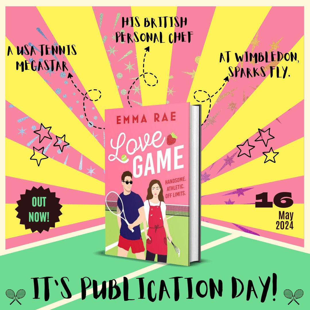 🎉✨️🍓🎾IT'S PUBLICATION DAY🎾🍓✨️🎉!! I'm so thrilled that I can say that Love Game is AVAILABLE NOW!!! 🤩 Thank you so much to everyone who has read and reviewed advance copies! @HeraBooks @cbcreative @RNAtweets #SummerReading #bookstweet #book