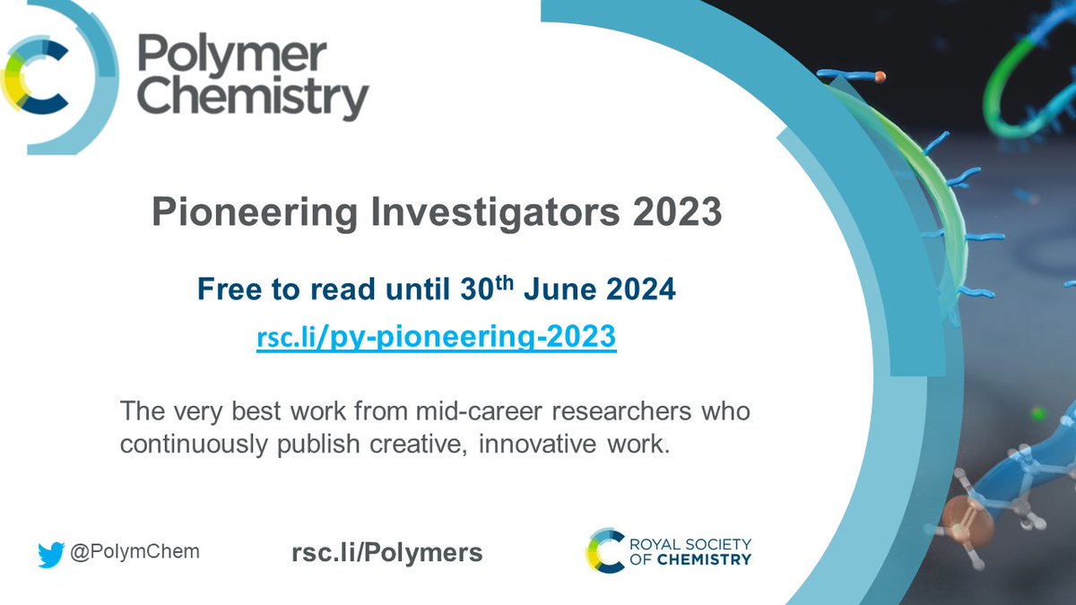 We are pleased to present the Pioneering Investigators 2023 collection! This highlights great work from mid-career investigators who have established themselves as pioneers of the field of polymer chemistry. All papers are FREE to read until 30th June!👉rsc.li/py-pioneering-…