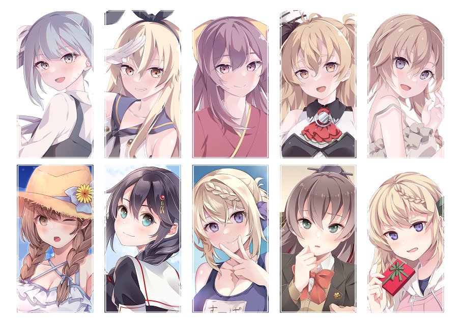 kamikaze (kancolle) ,perth (kancolle) ,shigure (kancolle) long hair breasts looking at viewer blush smile open mouth blue eyes  illustration images