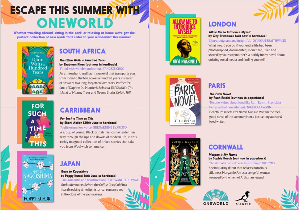 Escape this Summer with @oneworld365 

Titles to transport you around the world

#travelbybook 

#booktwitter
