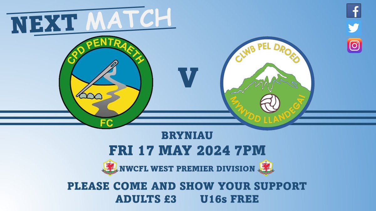 The final first team game of the season ⚽
Please come and show your support 💙
#upthepentraeth #skybluearmy