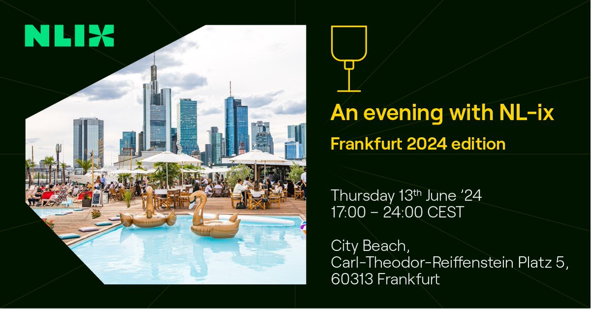Will we be seeing you at this years Frankfurt drink? We are looking forward to it! Do not forget to register 👇 
nl-ix.net/articles-event…
#nlix #betheinternet #frankfurtdrink #interconnect #nlixevenings