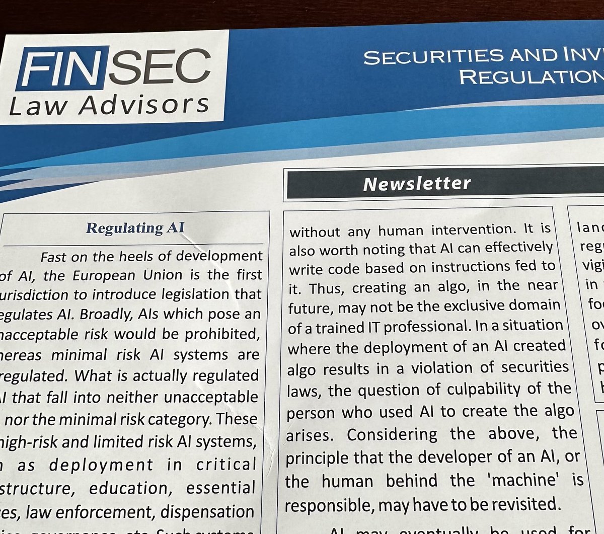 The developer of an AI algo can be held accountable for the action of the same in the securities market.. 

The latest newsletter of ⁦@SandeepParekh⁩ covers the probable AI regulations around trading so well. 

Lays out the framework which can be an eventual law..