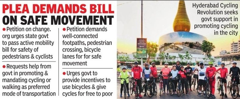 Make city cyclist friendly and promote active mobility, new petition urges govt timesofindia.indiatimes.com/city/hyderabad… Story by: @AmritadTOI