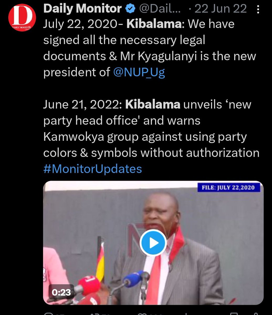 @ntvuganda Since the M7 junta has failed to compromise H.E Kyagulanyi, they will always bribe and/or force Kibalama and group to try and frustrate the current leadership of NUP!!

'We aren't a political party but we have a political party, we are PeoplePower' ~ H.E Kyagulanyi aka BobiWine