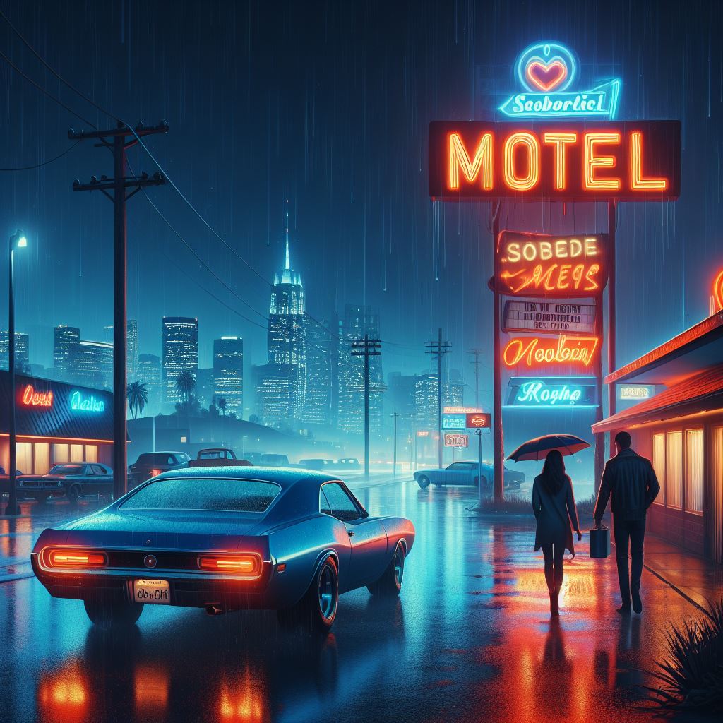 SUBURBAN MOTEL NIGHTS
#80s #synthwave #retro #retrowave #80sculture #musclecar #oldtimer #americancar #neon #AIart #suburban #theneondroid #neondroid