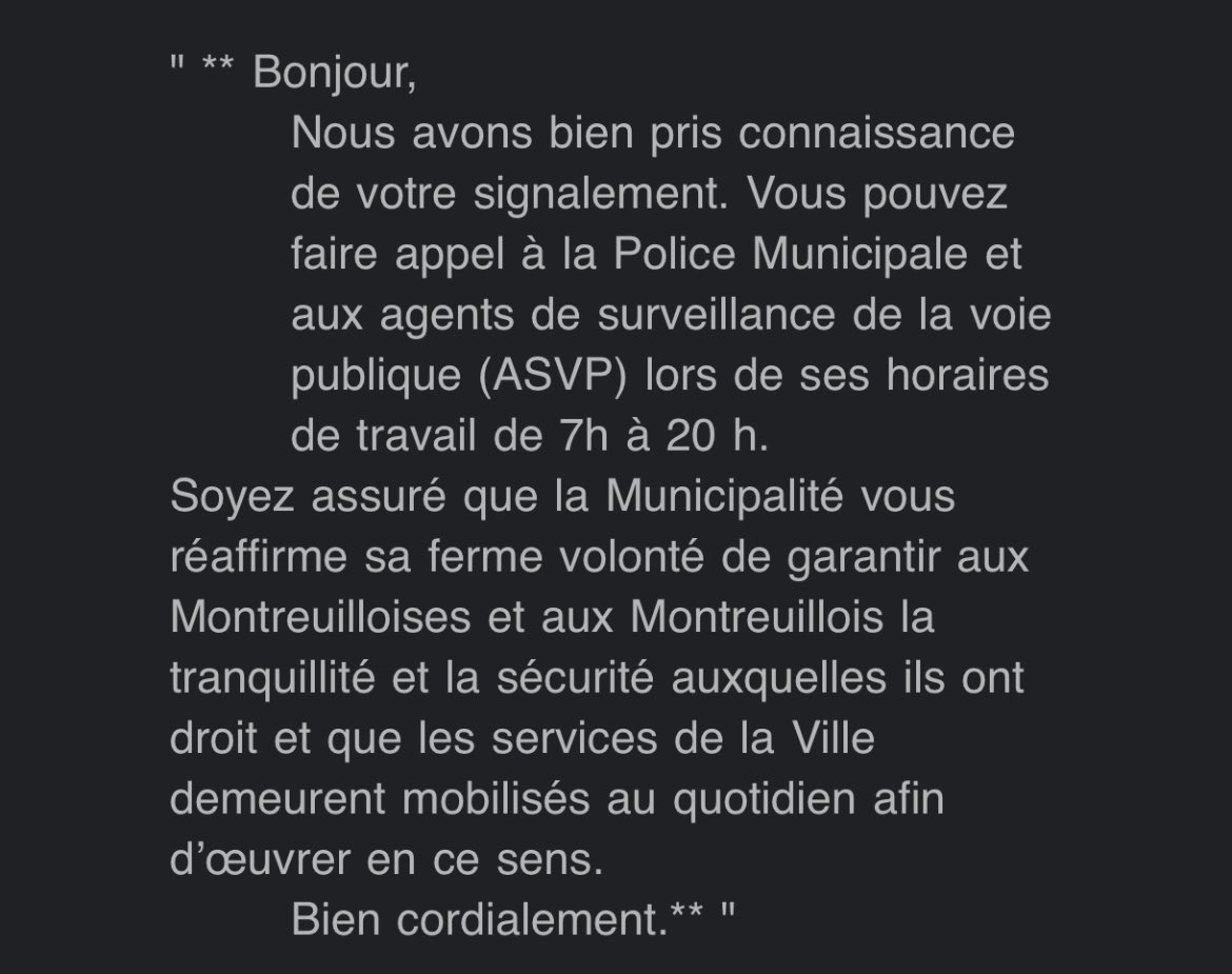 Vous vous plaignez de Dans ma rue? Essayer le nouveau service de @montreuil pour signaler un problème de GCUM, et appréciez la réponse « Ouai c’est bon, vous avez qu’à appeler vous-même la PM »