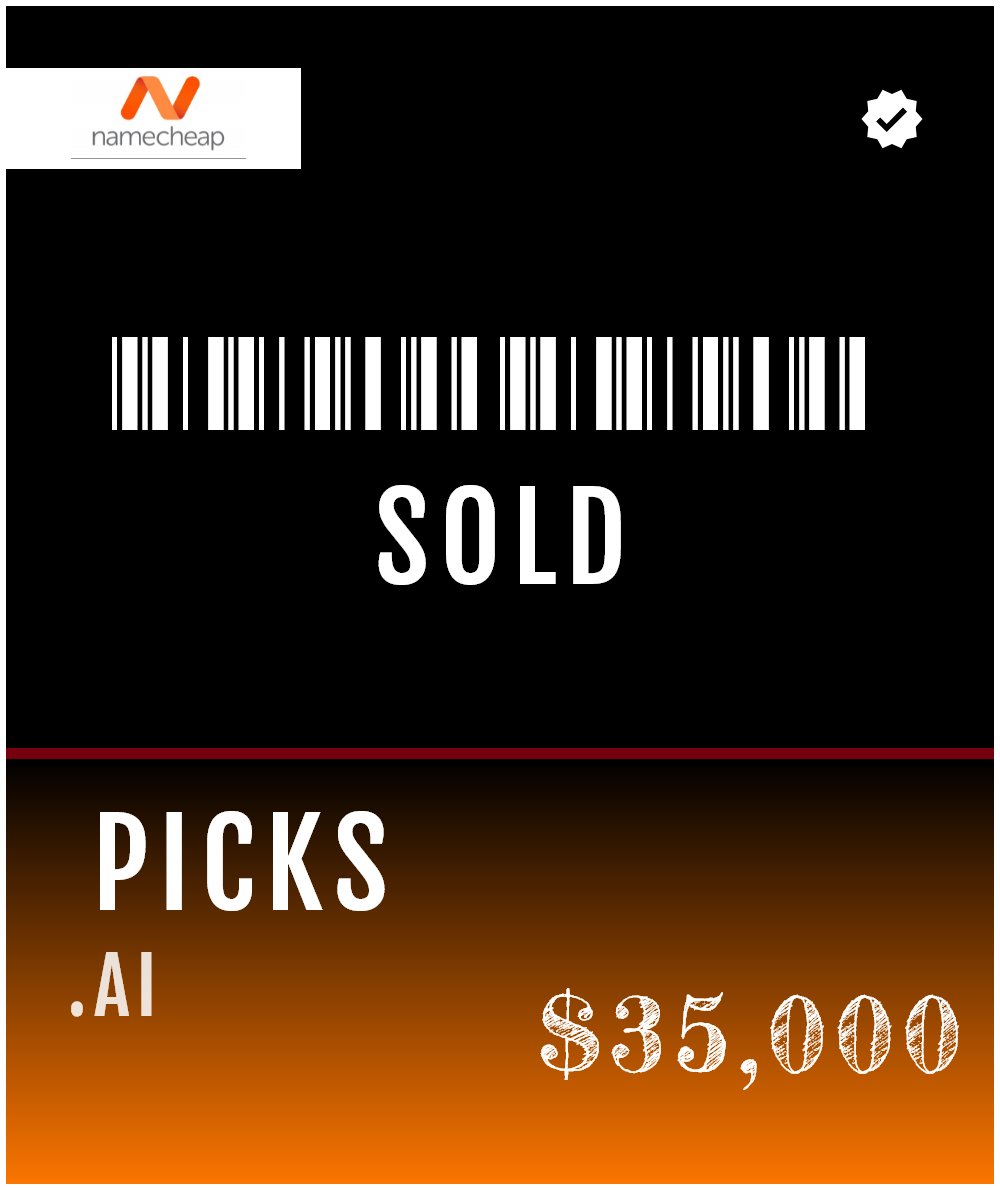 🟧 Picks.ai Sold For $35,000 at Namecheap.