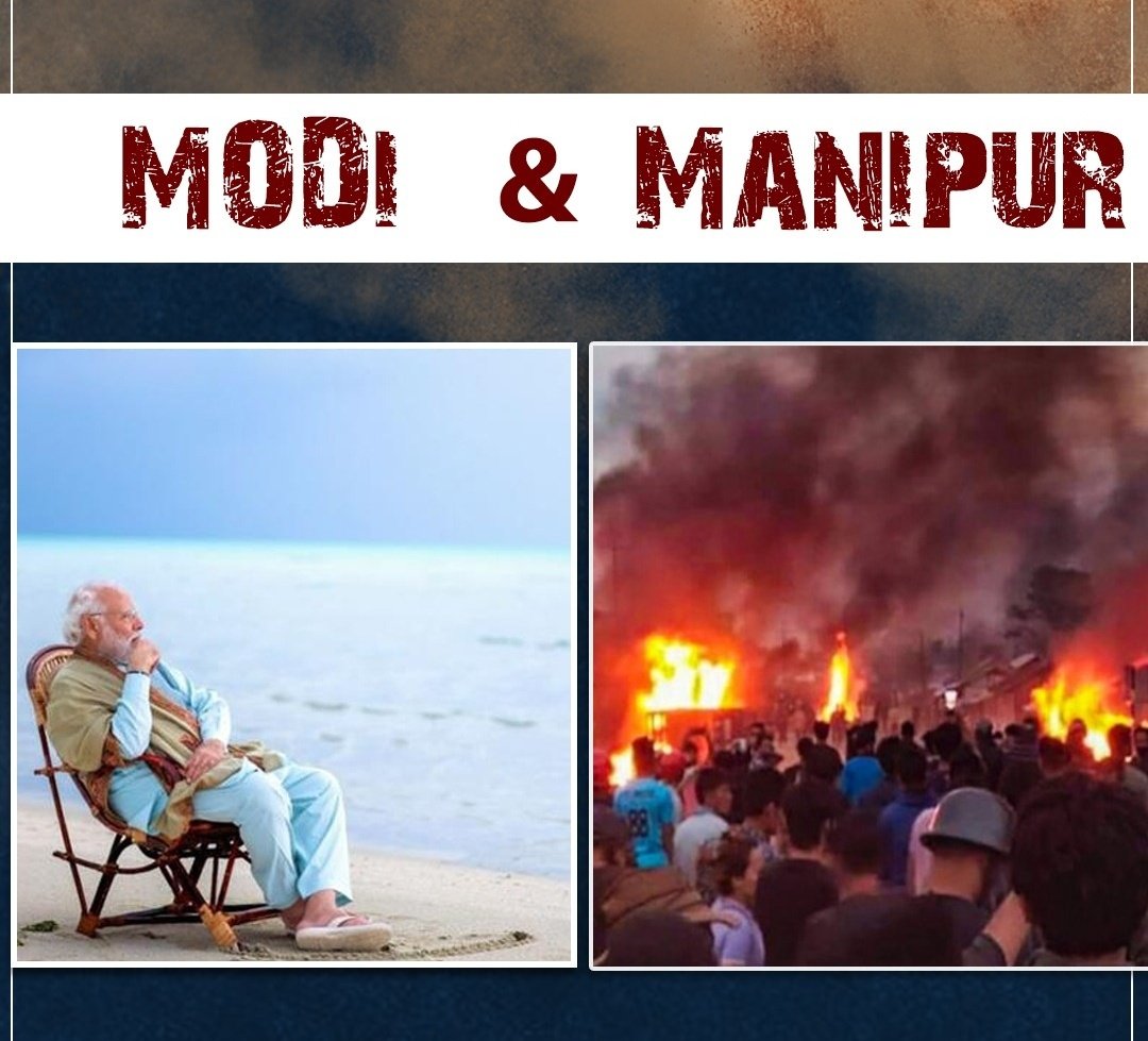 A clear depiction of what was happening to #manipur and what was BJP doing.

While the #Manipur turned into ashes. Girls were r@pedand paraded naked. It turned into ashes. #ArambaiTenggol spread chaos and wepaons roamed freely. #Meitei genocidal agenda goes on.. While PM Modi was