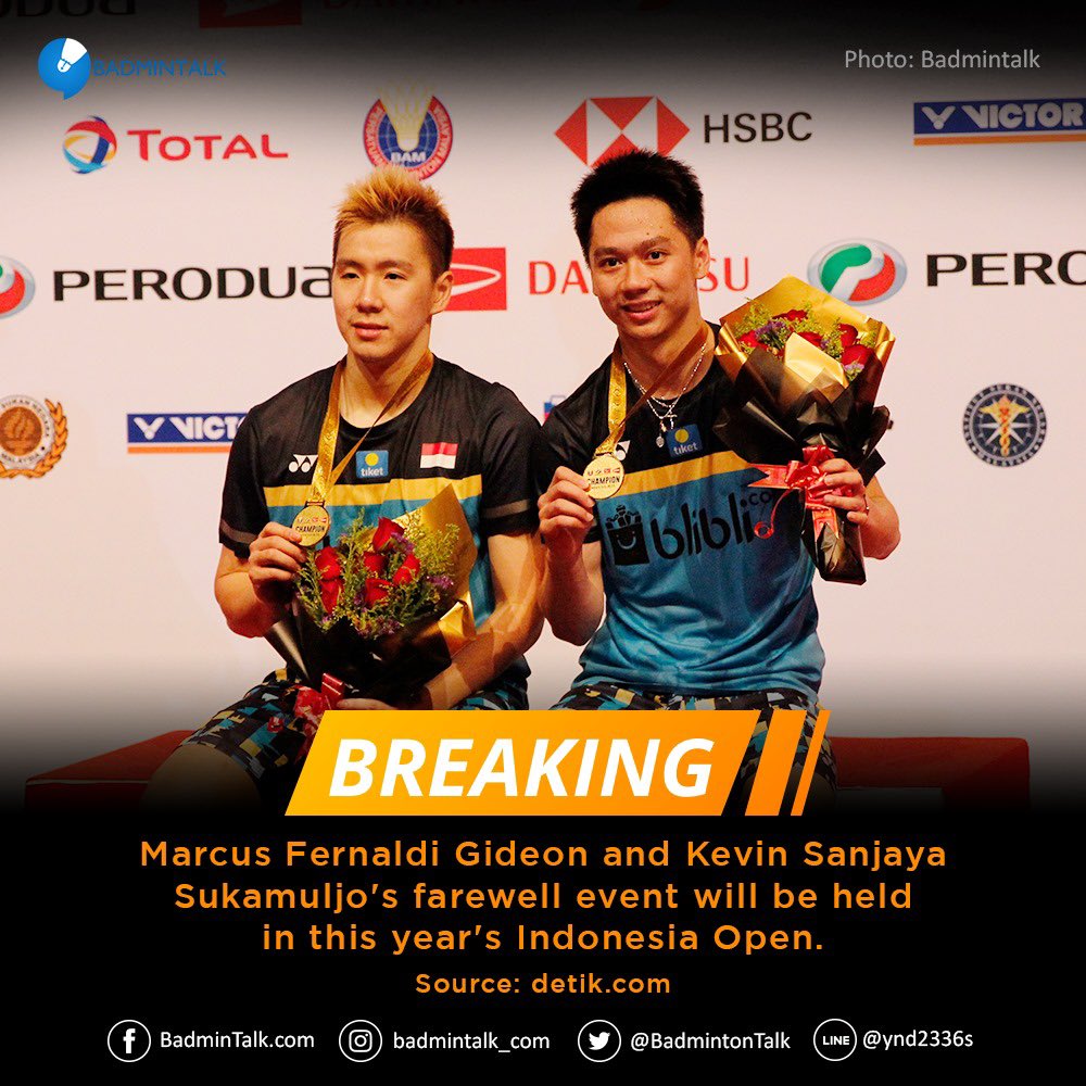 BREAKING: Marcus Fernaldi Gideon and Kevin Sanjaya Sukamuljo's farewell event will be held in this year's Indonesia Open.