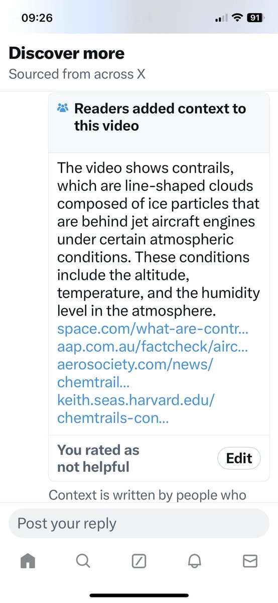 Community notes are nothing short of ridiculous propaganda. LINE-SHAPED CLOUDS??? Come on 🤦‍♀️ We all need to keep marking these as unhelpful. #chemtrailawarenessmonth