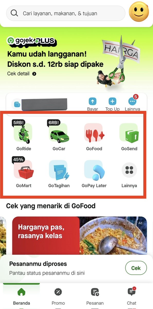 Halo @gojekindonesia ada tidak cara untuk mengatur jenis dan urutan layanan yang muncul di halaman depan aplikasi gojek yang dikotak merah ini? Misal mau pindah gofood ke urutan pertama, atau mau menambahkan gotransit di halaman depan, jadi sesuai dengan kebutuhan user.